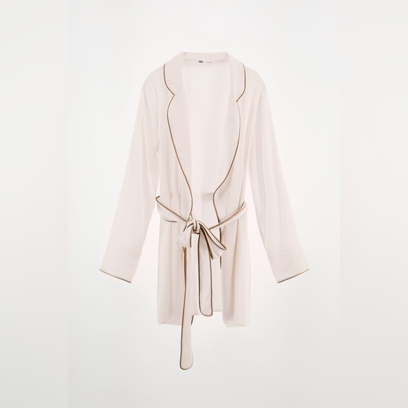 ZARA PIPED TRIM 100% SILK SHIRT SIZE M - Picture 1 of 11